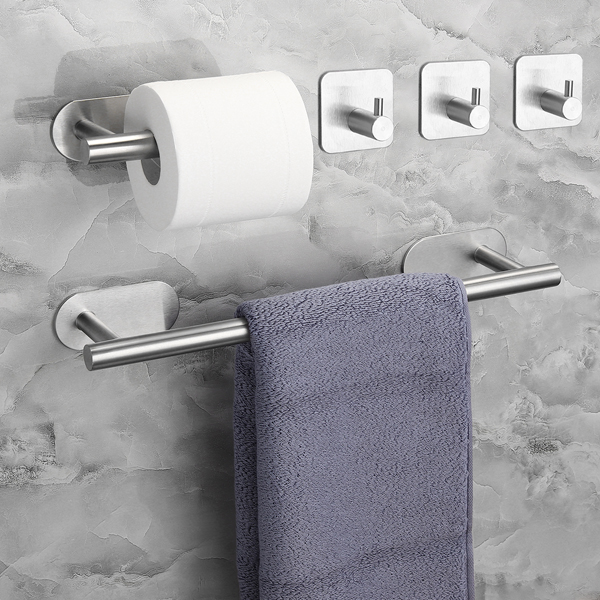 JiGiU 16-Inch Towel Bar, Self Adhesive Towel Holder with 3 Packs Towel  Hooks, Bath Towel Bar Rack SUS304 Stainless Steel Wall Mount Bathroom  Hardware
